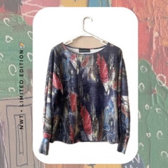 🏷️ 🆕 🎉 nwt! • multicolor abstract metallic knit floral scoop neck top - Picture 1 of 17